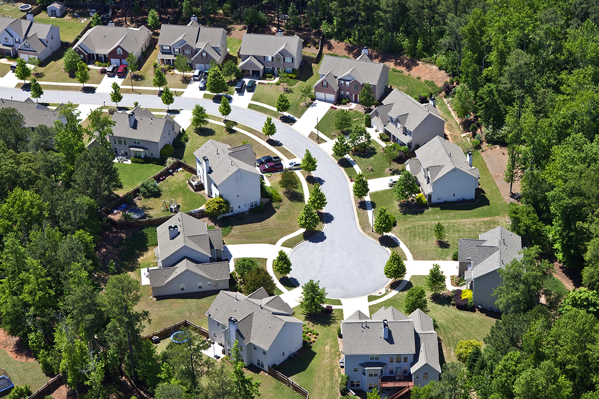 Aerial view of a modern middle class neighborhood in the southeastern USA. home inspection